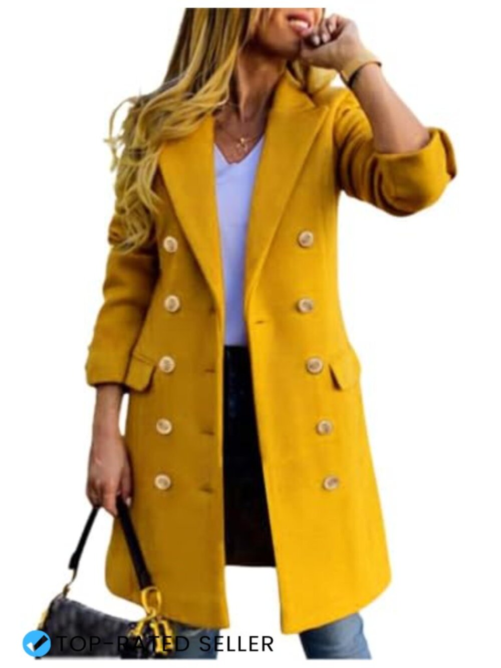 Womens Wool Blend Double Breasted Midi Peacoat Trench Coat Winter
